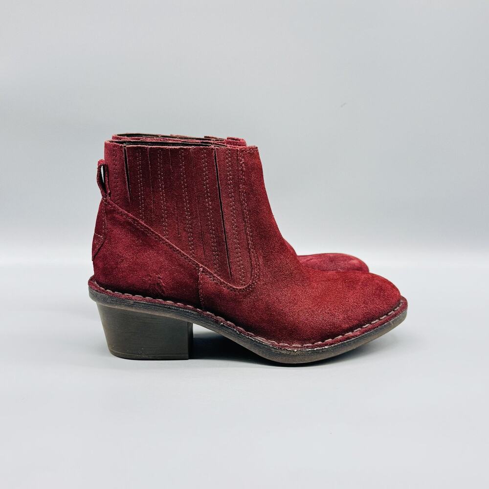 Fly London Boots Women 6.5 7 Burgundy Suede Chelsea Ankle Block Heel Booties